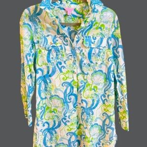 Lilly Pulitzer Crystal Coast Captiva Tunic/Swim Cover Up Floral Top Cotton Sz Sm
